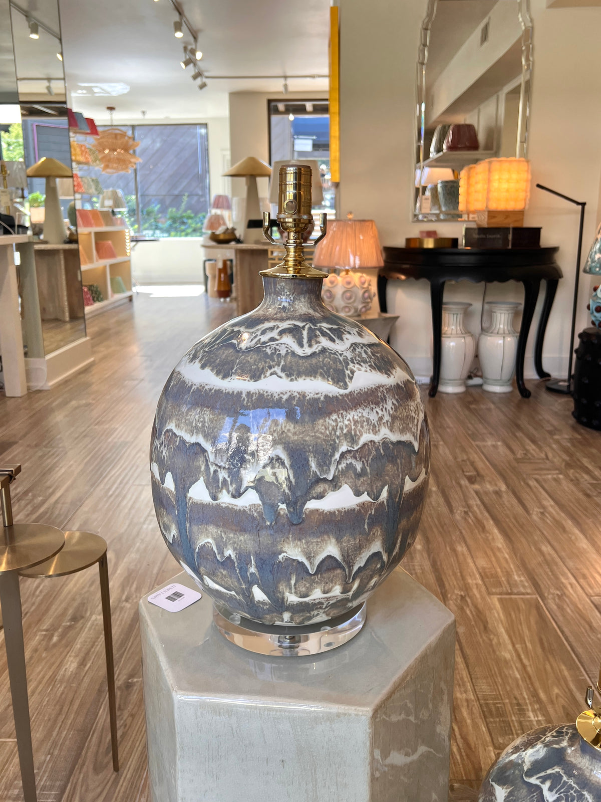 Paul Schneider Marfa Round table lamps in #6188-M banded drip glaze