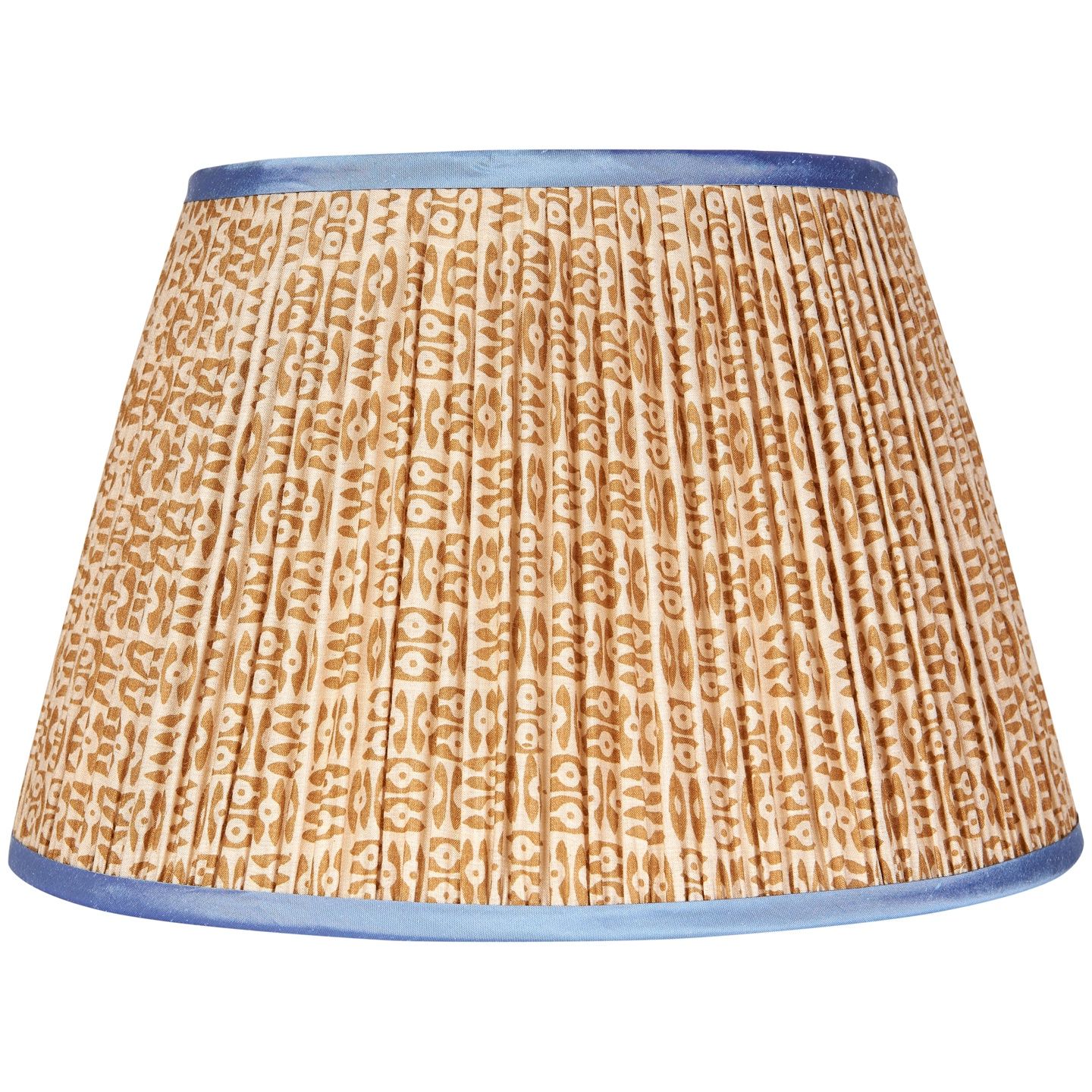 Penny Morrison Cinnamon on White Tribal Lampshade with Blue Trim
