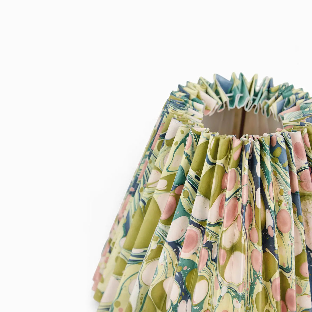 Pink and lime green marbled accordion pleat style empire lampshade. Available in Nashville, Tennessee