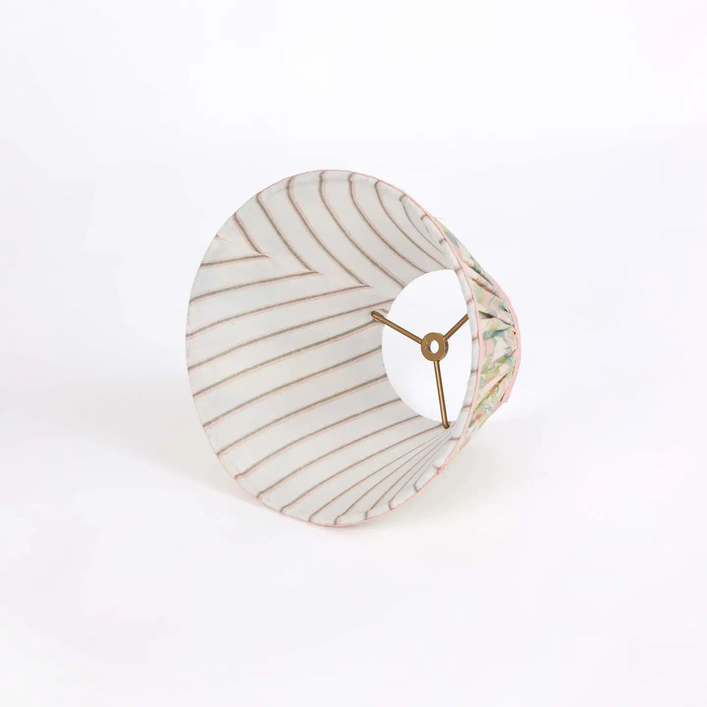 Pink and moss marbled fabric lampshade with pink contrast trim