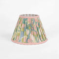 Pink and moss marbled fabric lampshade with pink contrast trim