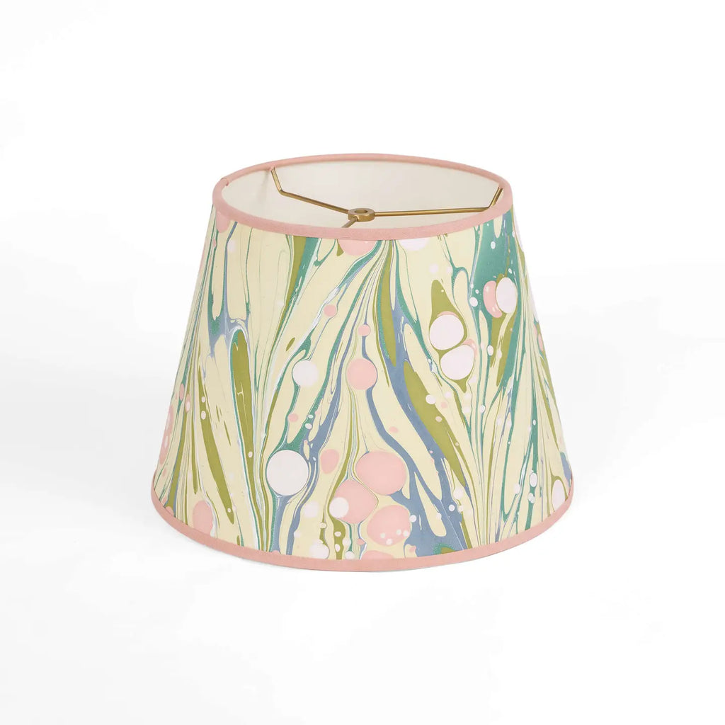Pink and moss marbled paper lampshade with pink trim