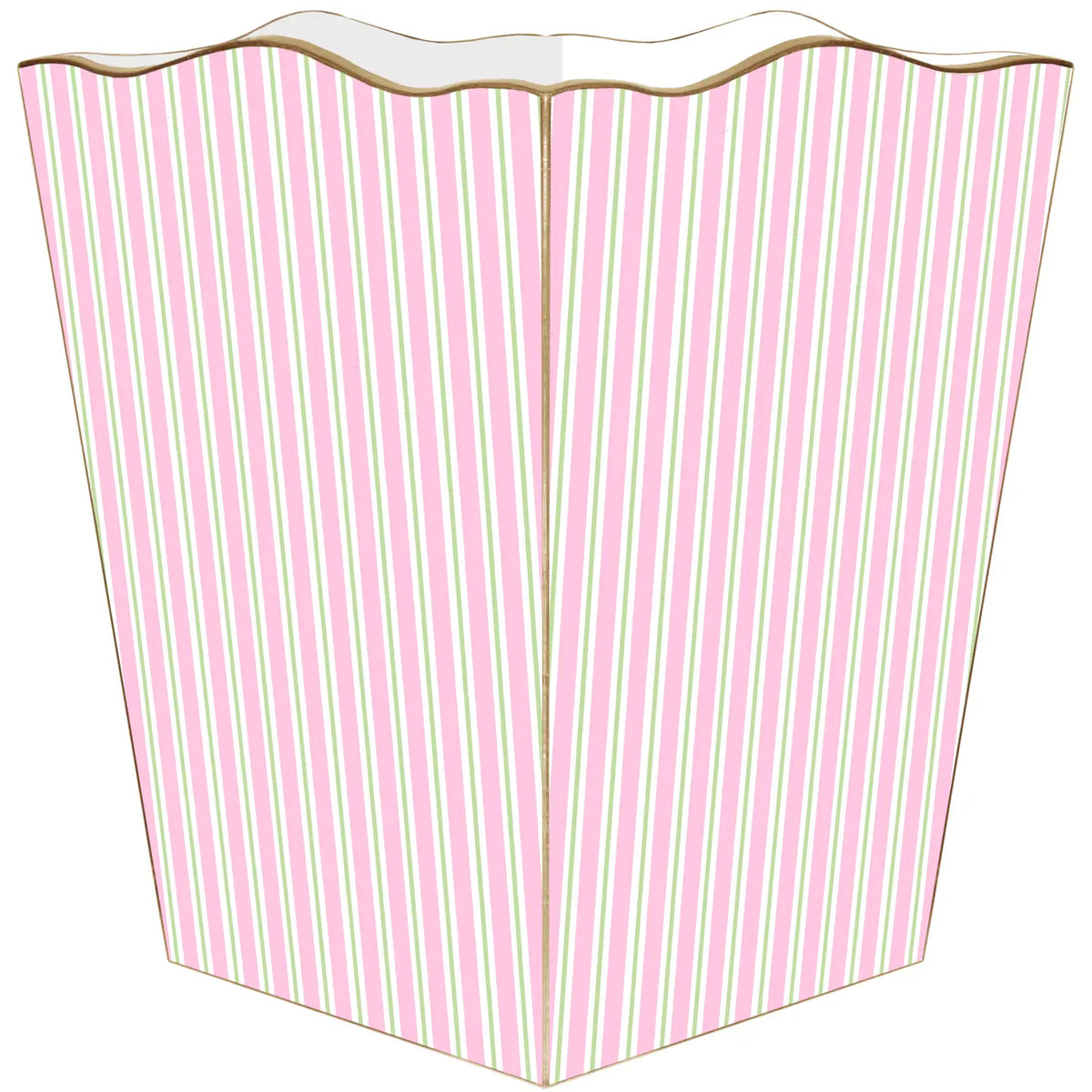 Pink and white stripe scalloped wastebasket