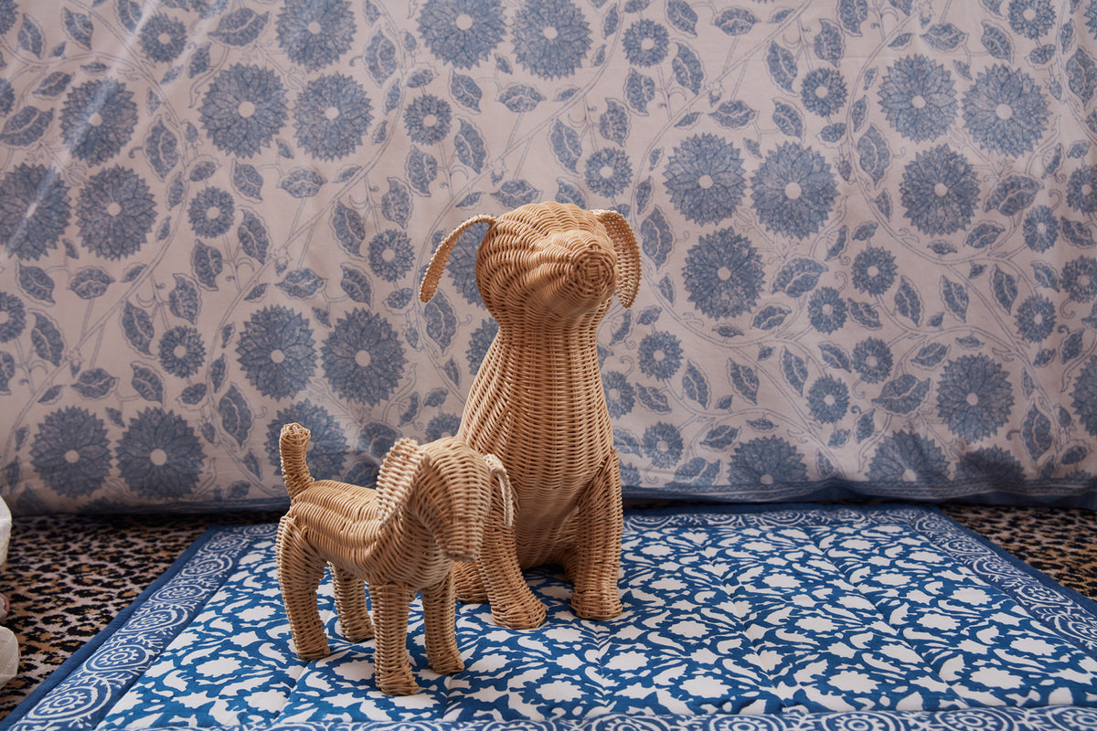 Woven rattan dog figurine 
