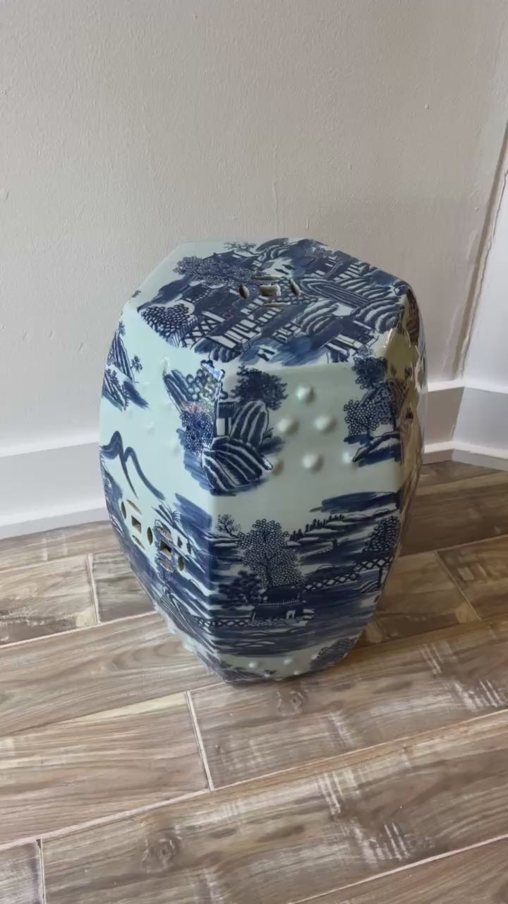 Blue Hexagonal Garden Stool