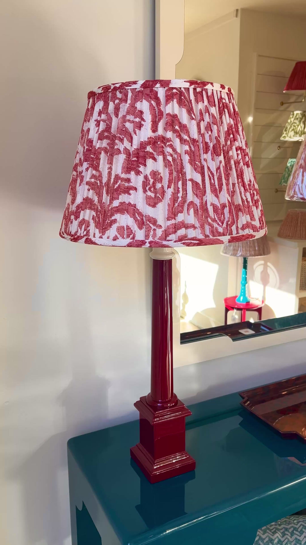 The Lacquer Company Chilson Table Lamp in Bordeaux Red and Off White