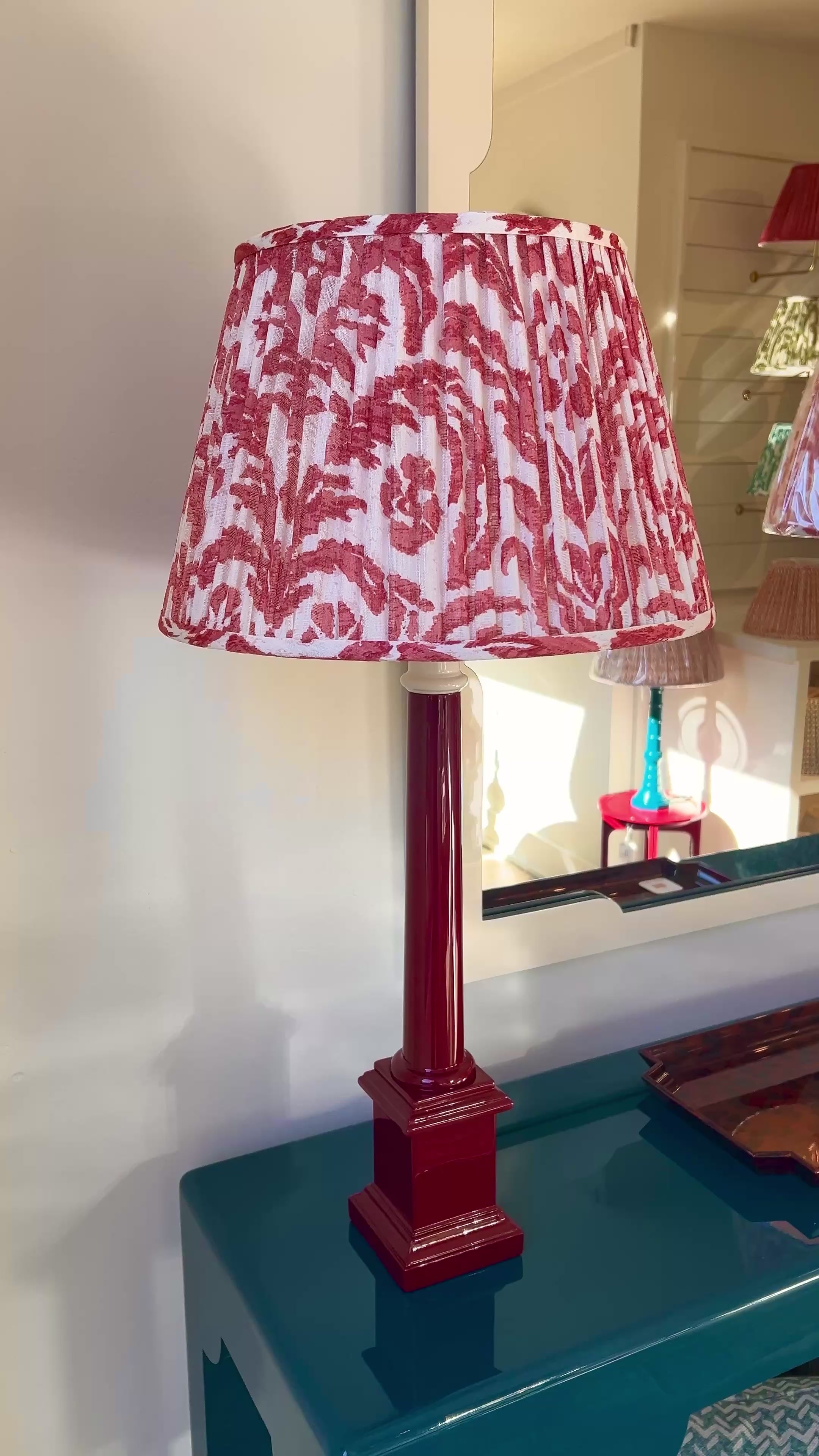 The Lacquer Company Chilson Table Lamp in Bordeaux Red and Off White