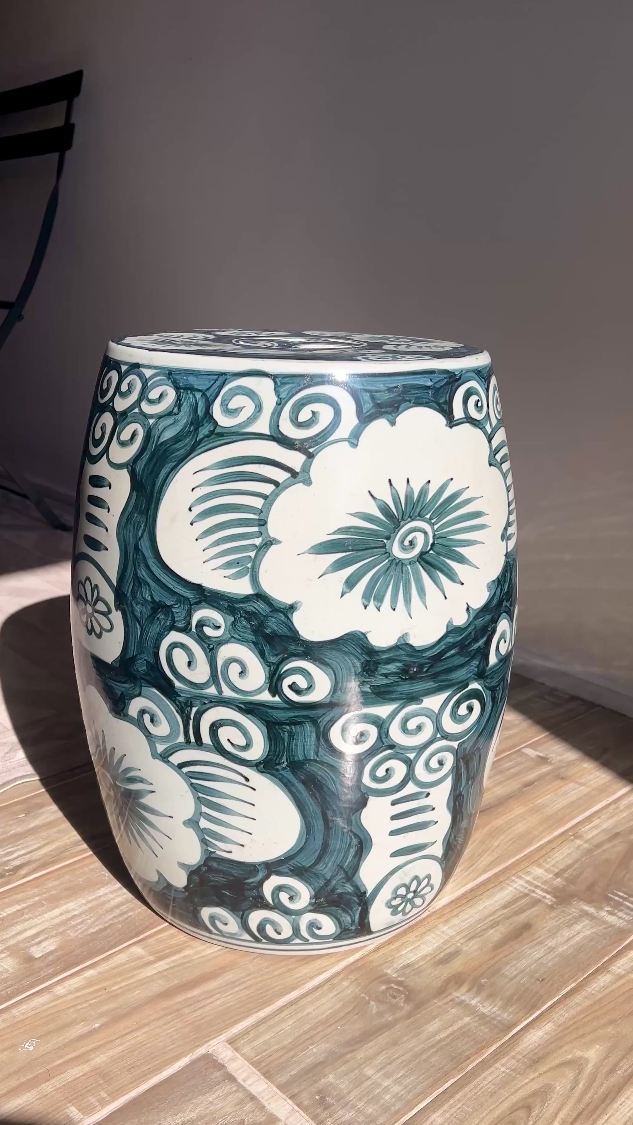 Blue and white botanical garden stool 