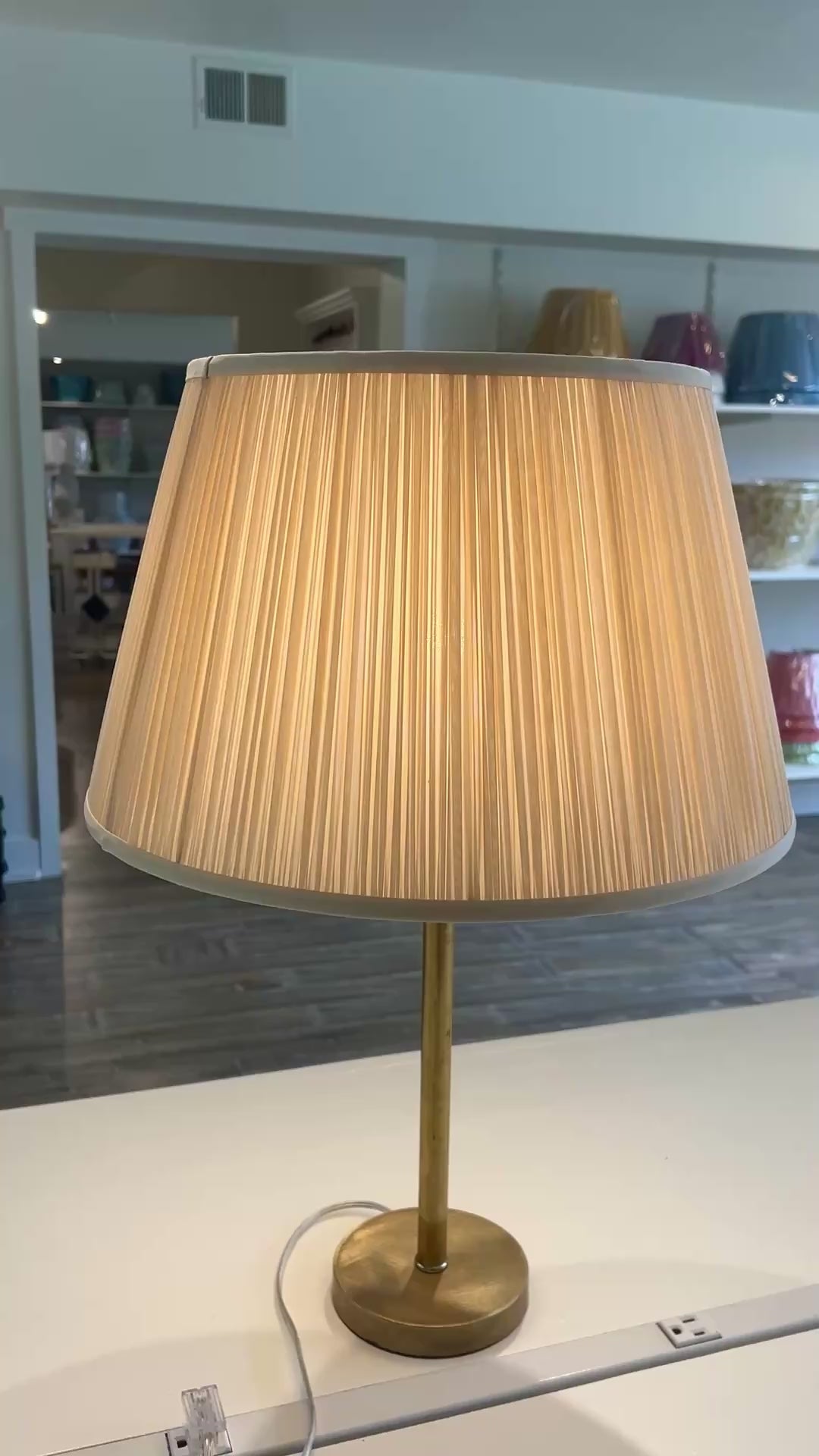 International Shades Shirred Silk Empire in Candlestick styled on a brass table lamp in Nashville, Tennessee