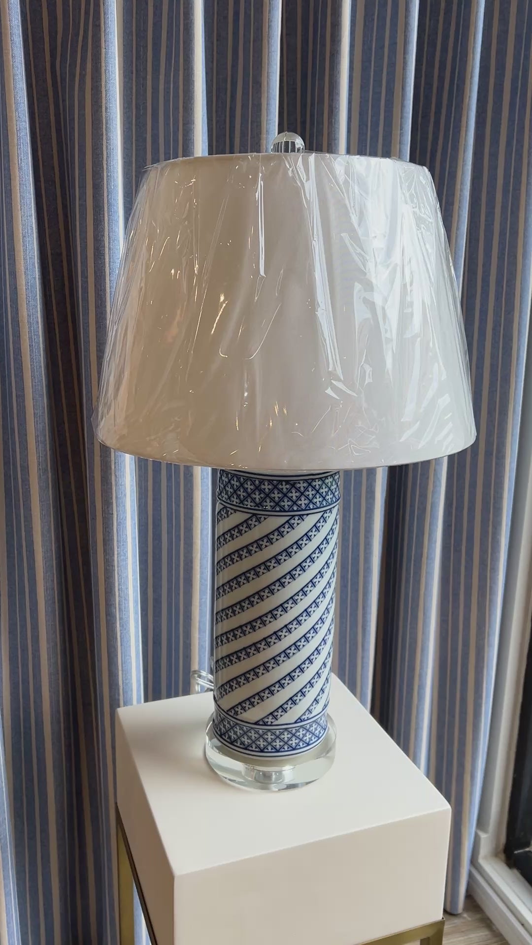 Blue and white Windmill table lamp styled in Nashville, Tennessee