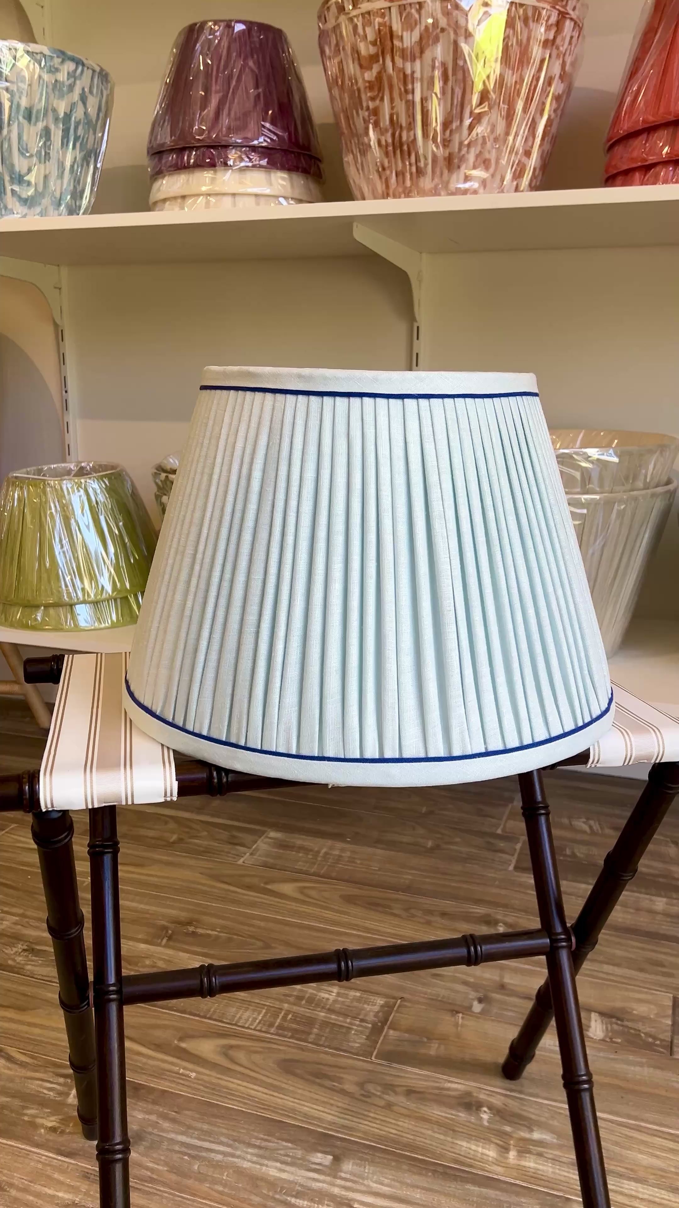 Sorella Glenn Pale Blue Shirred Empire Lampshade with Skinny Cobalt Trim