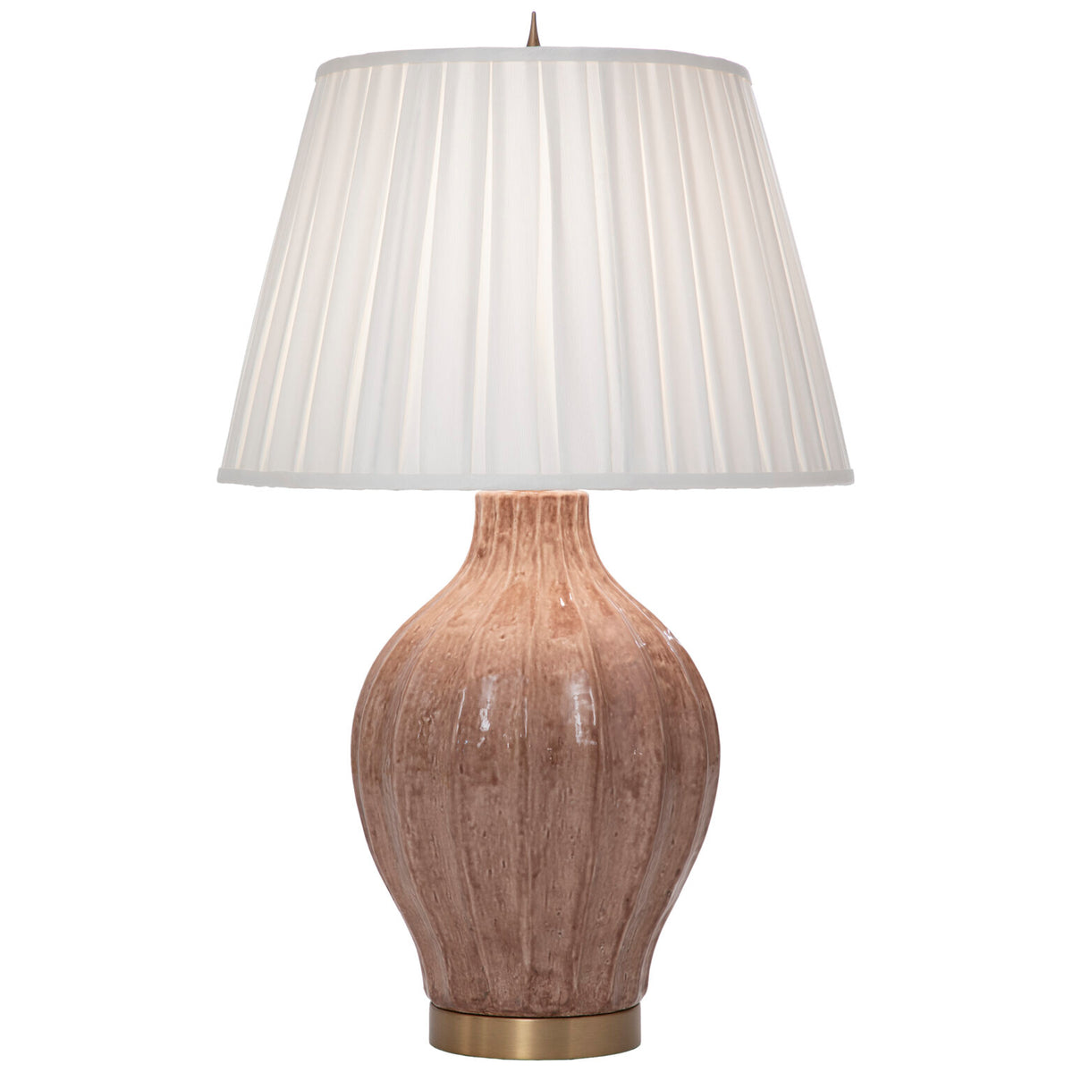 Neutral ceramic table lamp with wavy sculptural silhouette and brass base