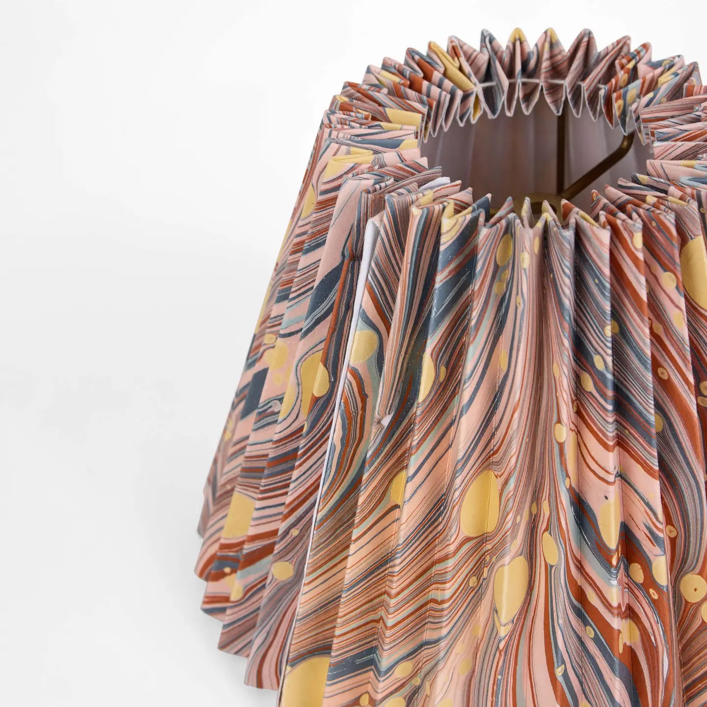 Red and blue marbled lampshade with accordian style pleats