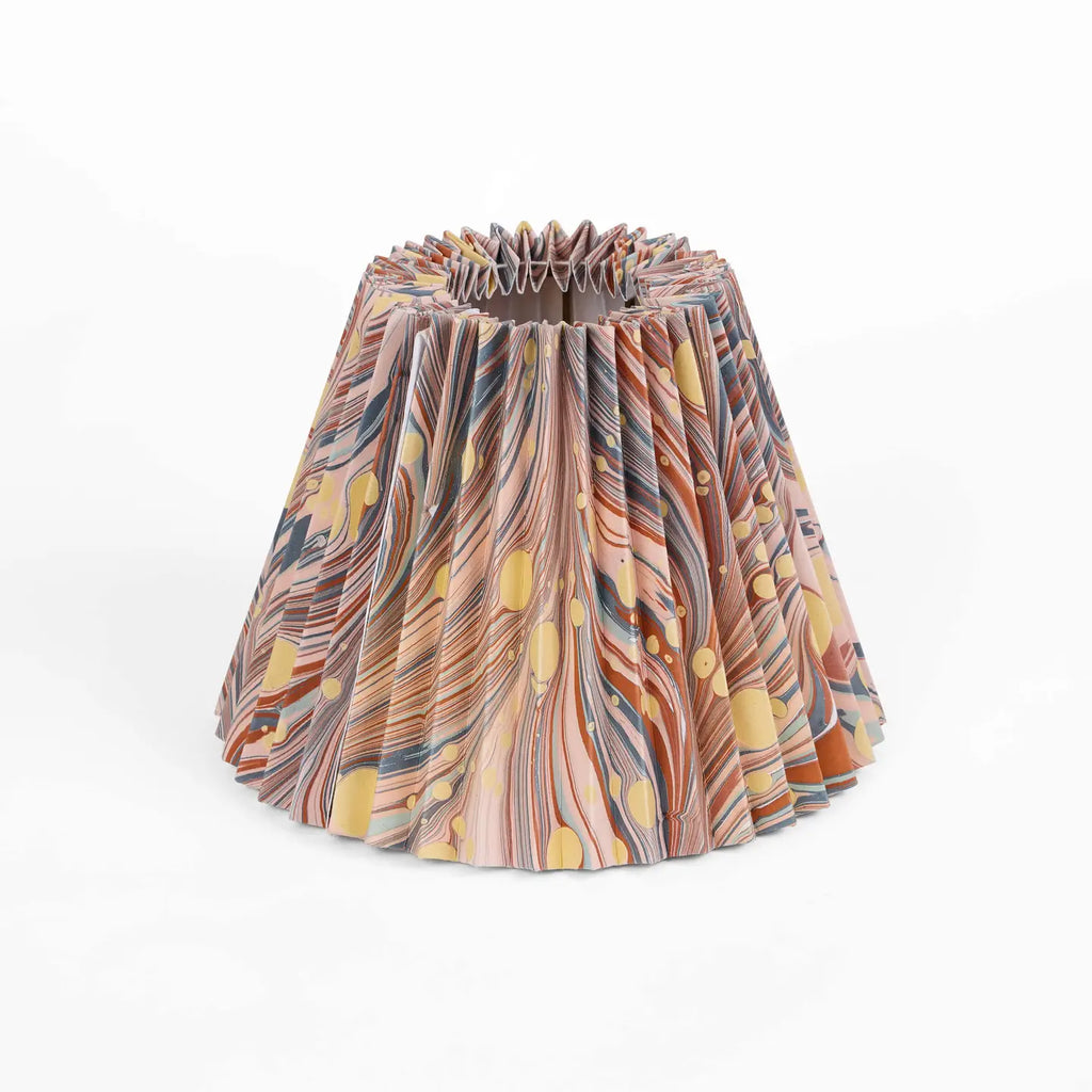Red and blue marbled lampshade with accordian style pleats