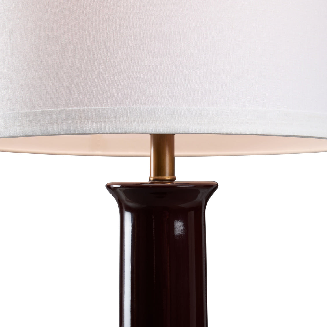 Transitional ceramic lamp in a rich aubergine glaze, styled in Nashville Tennessee