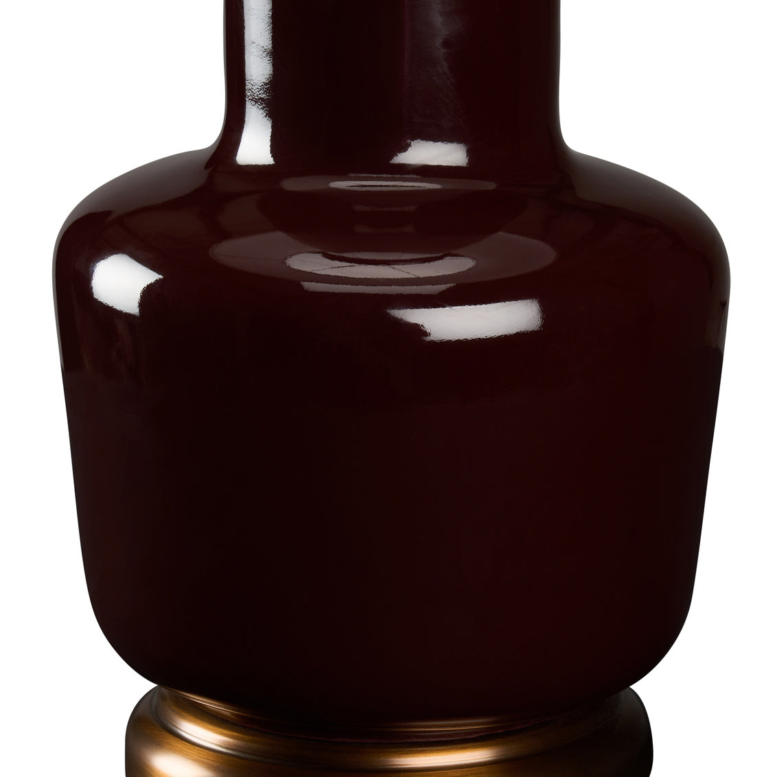 Transitional ceramic lamp in a rich aubergine glaze, styled in Nashville Tennessee