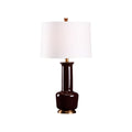 Transitional ceramic lamp in a rich aubergine glaze, styled in Nashville Tennessee