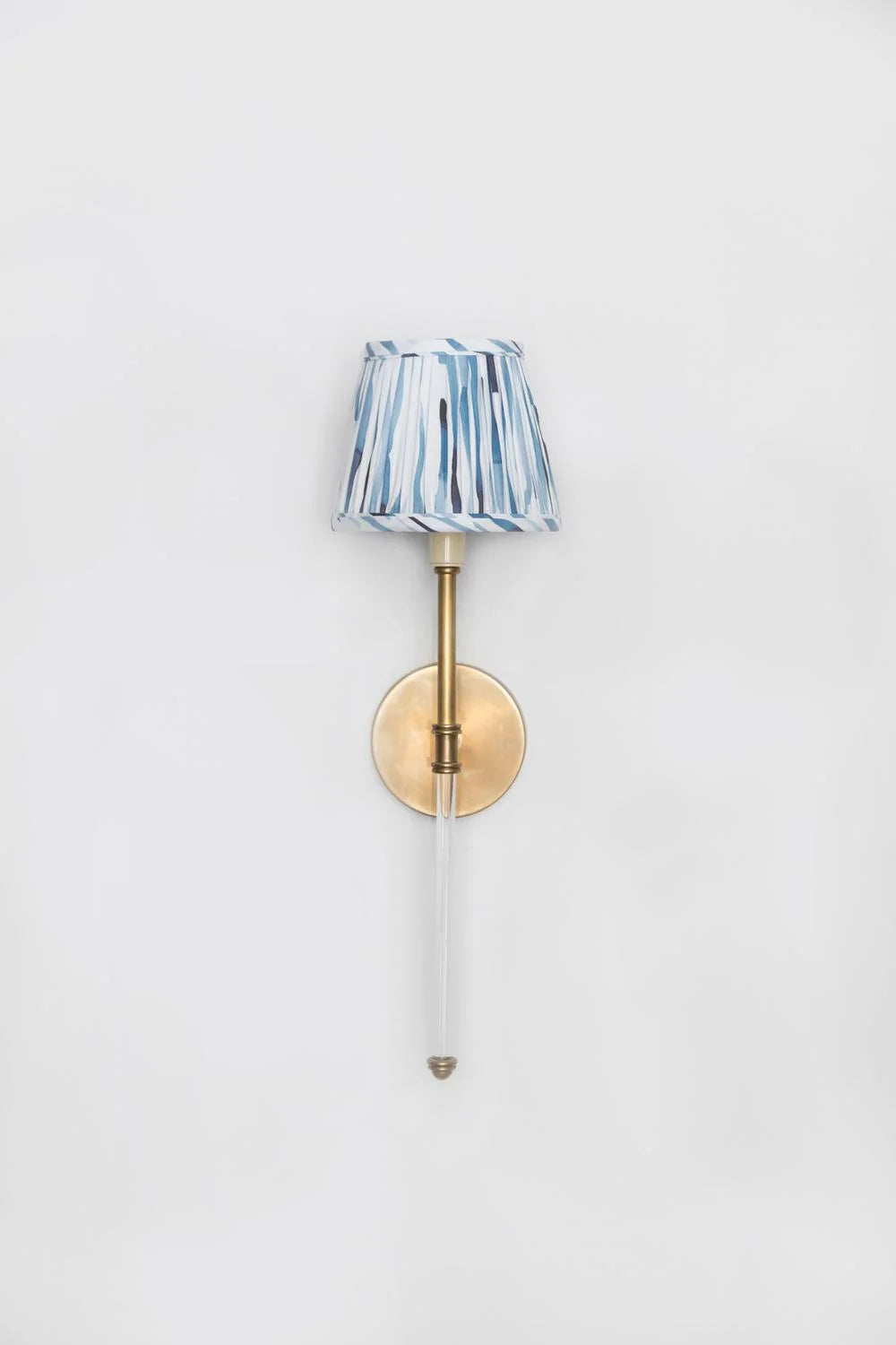 Sorella Glen Blue River Empire Lampshade styled on a brass sconce in Nashville, Tennessee