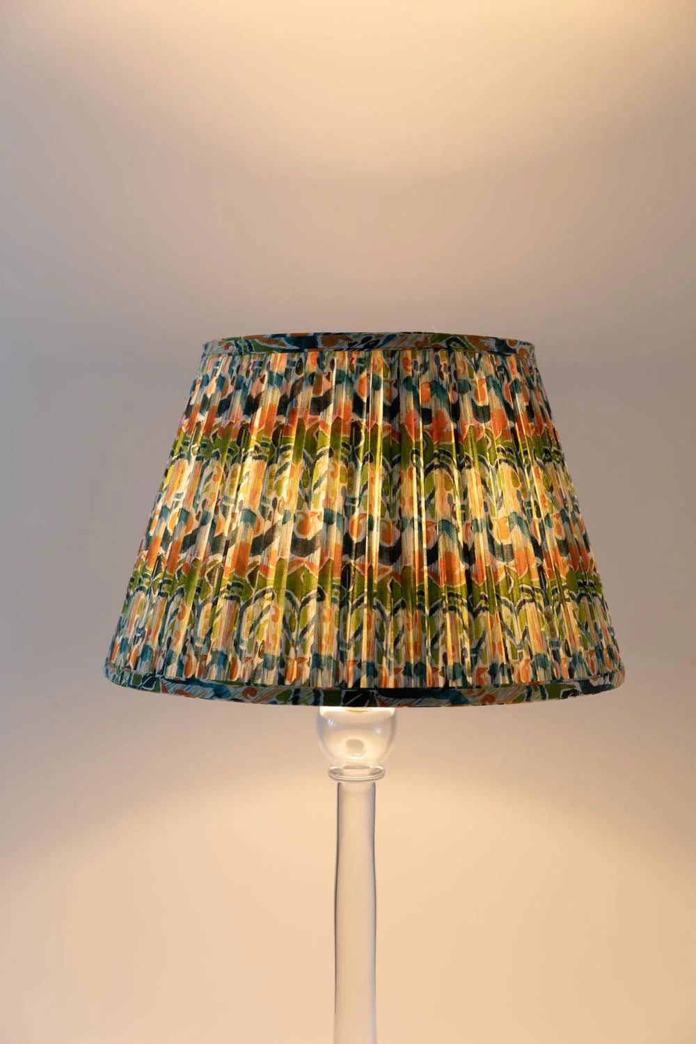 Sorella Glen Green Kaleidoscope Empire Lampshade styled on an acrylic table lamp in Nashville, Tennessee