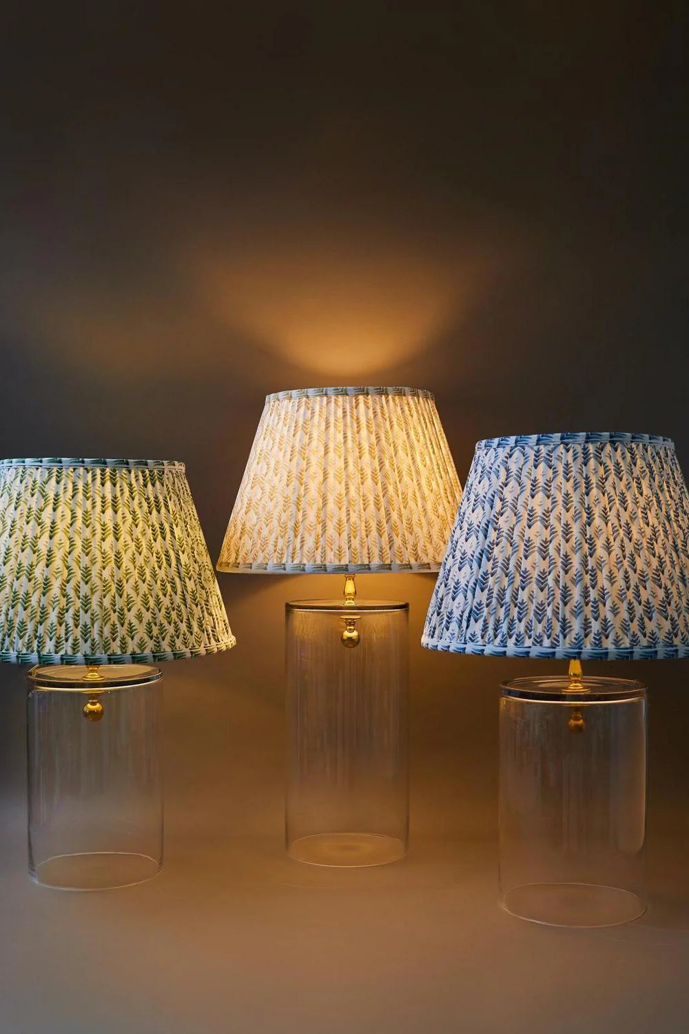 Sorella Glen Highlands Empire Lampshades styled on a glass table lamps in Nashville, Tennessee