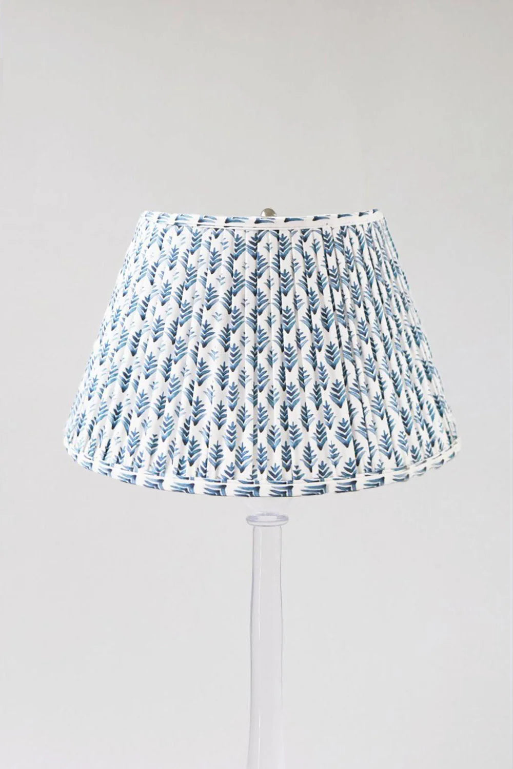 Sorella Glen Indigo Highlands Empire Lampshade styled on an acrylic lamp in Nashville, Tennessee