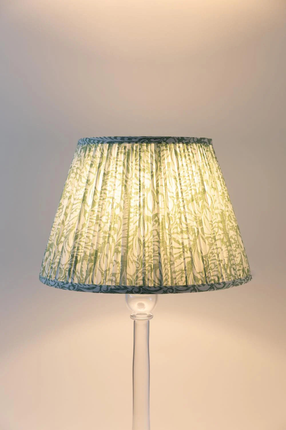 Sorella Glen Moss Fern Empire Lampshade styled on an acrylic table lamp in Nashville, Tennessee
