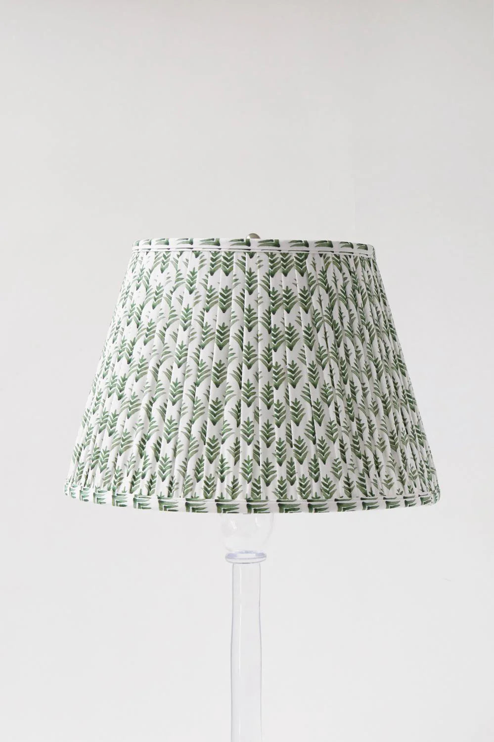 Sorella Glen Pine Highlands Empire Lampshade styled on an acrylic lamp in Nashville, Tennessee