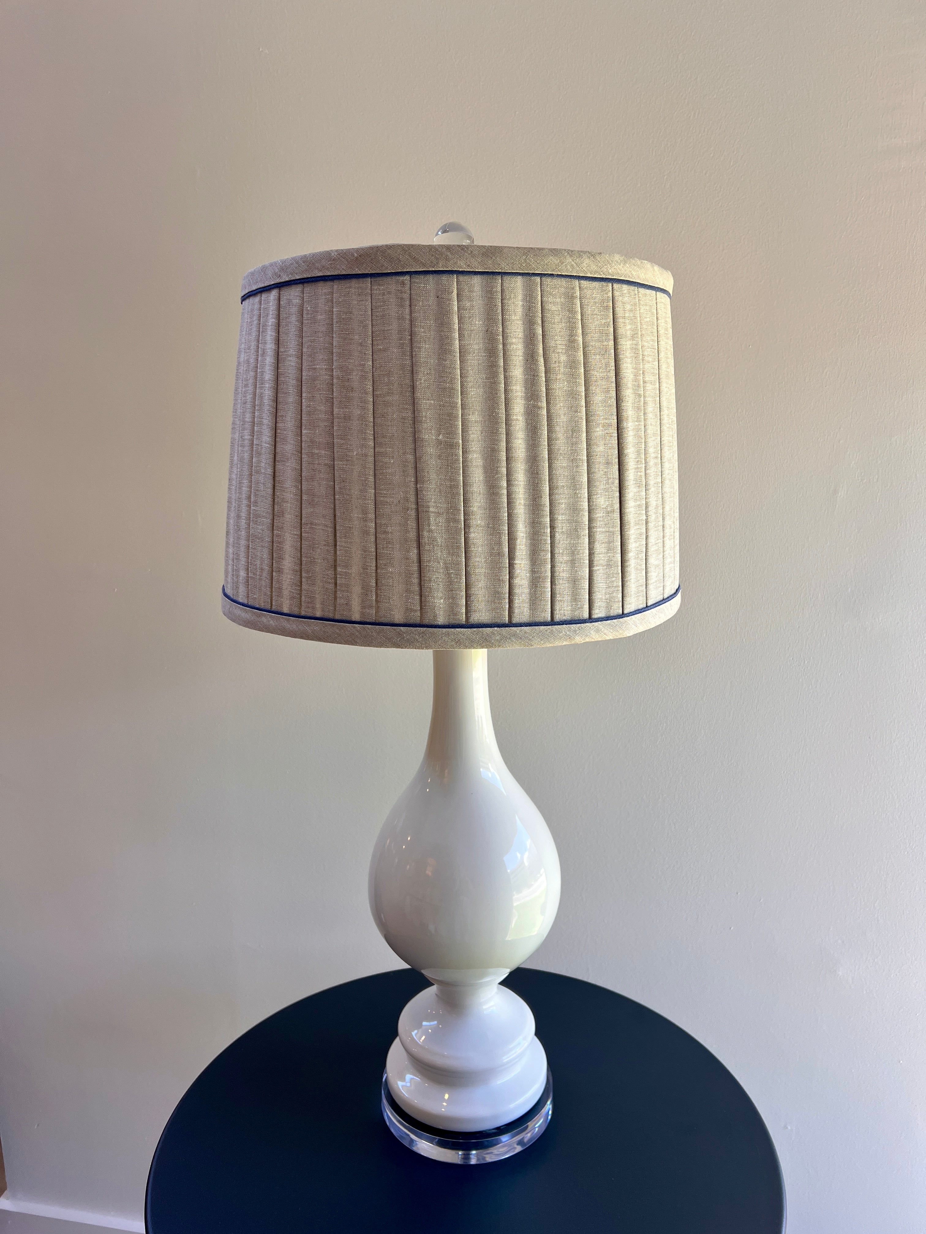 Sorella Glenn Oatmeal Box Pleat Drum Lampshade with Skinny Tidal Trim