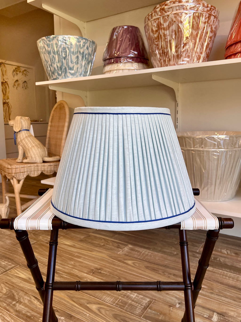 Sorella Glenn Pale Blue Shirred Empire Lampshade with Skinny Cobalt Trim