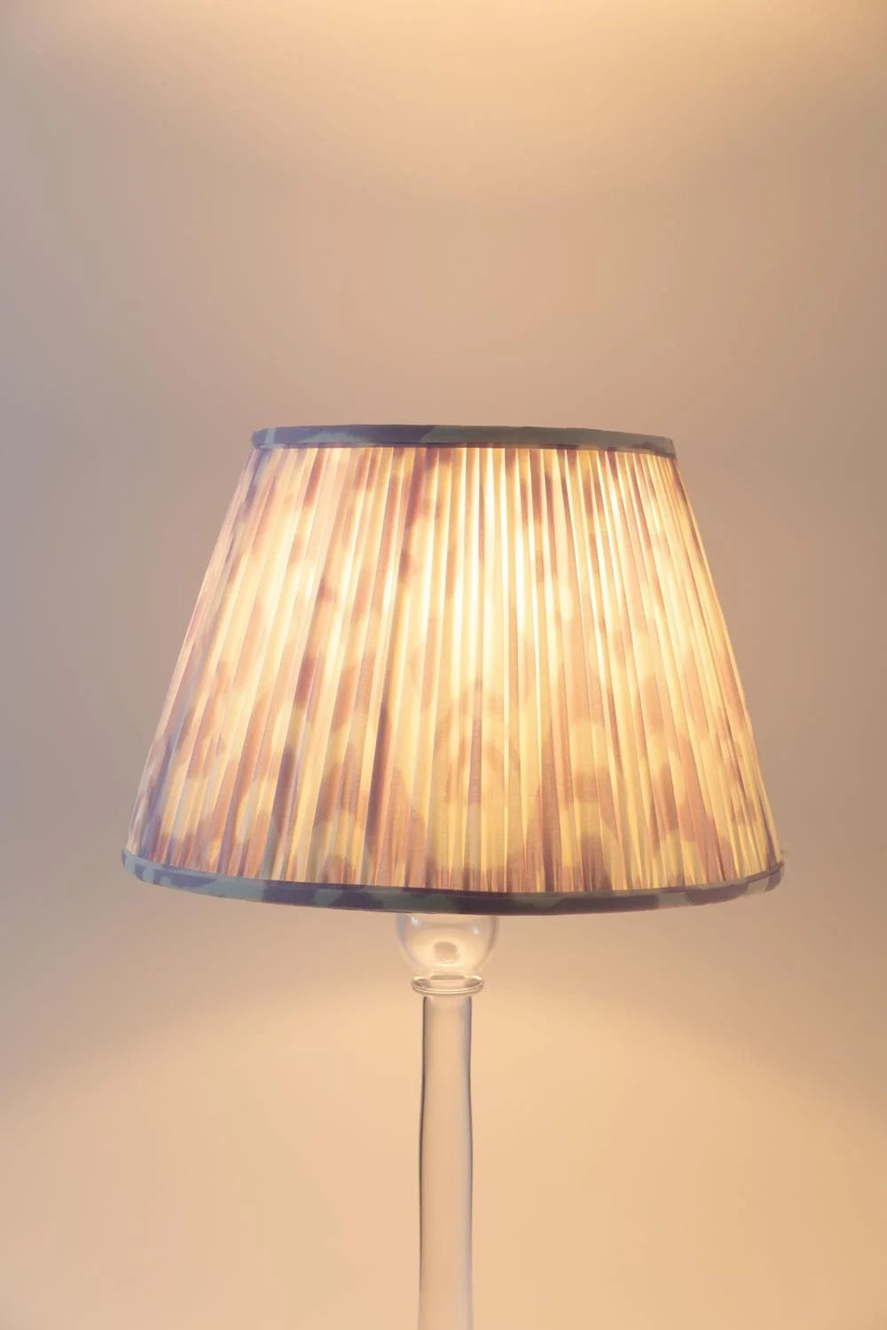 Sorella Glenn Soft Lavender Ikat empire lampshade styled on an acrylic table lamp