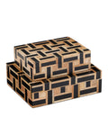 Black and wood woven geometric decorative box set 