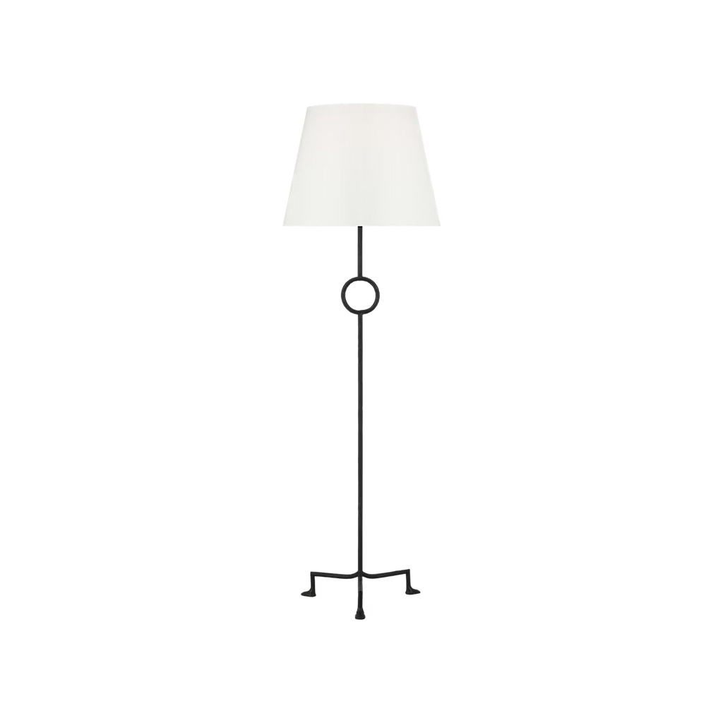 Visual Comfort Montour Large Floor Lamp in Bronze with a white linen shade. Available in Nashville, Tennessee