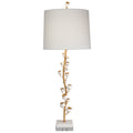 White and gold table lamp with flower bud sculptures on a gold stem