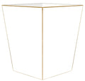 White and Gold Wastebasket featuring a crisp white finish, thin gold-toned trim, and a tapered square silhouette with clean, angular edges.
