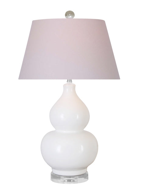 White gourd table lamp with acrylic base and finial